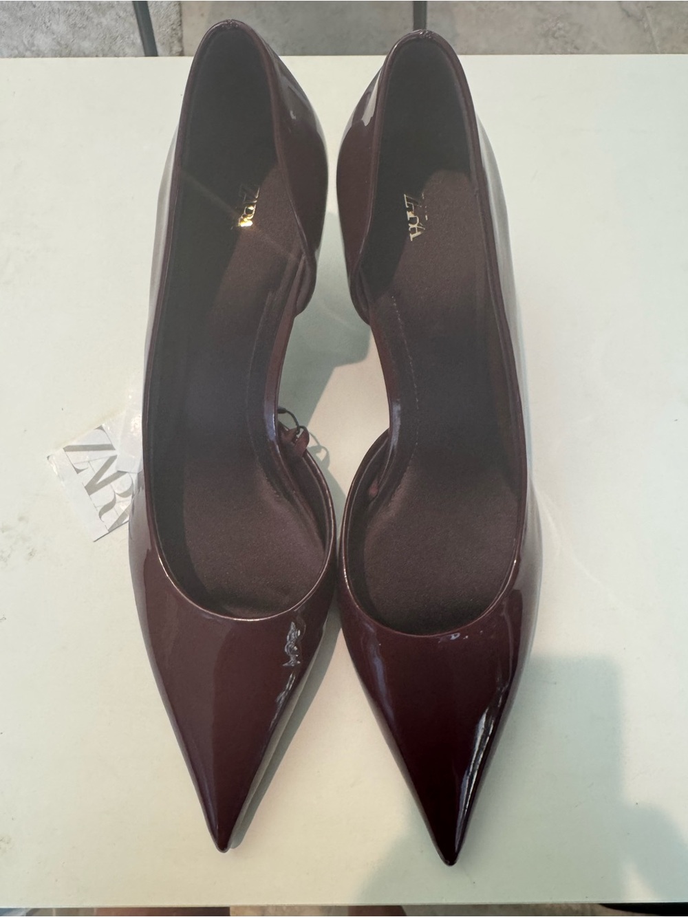 Zara Patent Pointed-Toe Pumps in Deep Wine New! Size 9 or 40